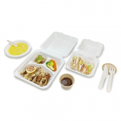 1000ml 8.66"x7.99"xH2.99" (Fold) 37g 3-Comp Bagasse Biodegradable Compostable Take Away Container Box