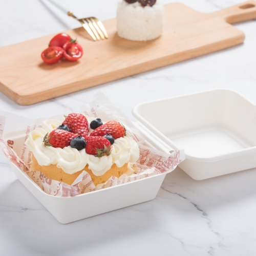 480ml 6.10"x6.10"xH3.03" (Fold) 23g Bagasse Biodegradable Compostable Clamshell Burger Packaging Box
