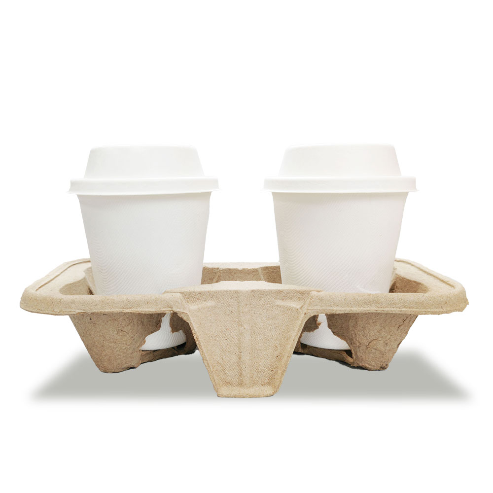 2-Cup 8.98"x4.53"x1.89" 20g±2 Bagasse Compostable Paper Coffee Cup Carrier