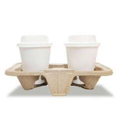 2-Cup 8.98"x4.53"x1.89" 20g±2 Bagasse Compostable Paper Coffee Cup Carrier