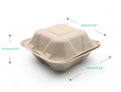 450ml 5.98"x5.98"xH3.03" (Fold) 20g Bagasse Compostable Takeaway Hamburger Packing Boxes