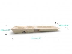 1150ml 9.06"x6.02"xH3.15" (Fold) 3 Compartment Bagasse Compostable Take Out Food Containers