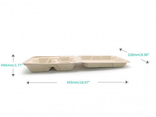 1150ml 9.06"x6.02"xH3.15" (Fold) 3 Compartment Bagasse Compostable Take Out Food Containers