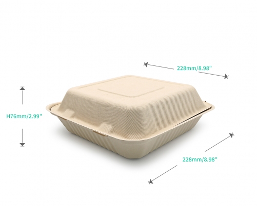 1500ml 8.98"x8.98"xH2.99" (Fold) 42g Bagasse Compostable Eco Friendly Paper Food Box