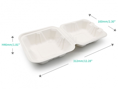 450ml 5.98"x5.98"xH2.99" (Fold) 21g Bagasse Biodegradable Compostable Take Out Clamshell