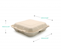 1150ml 9.06"x6.02"xH3.15" (Fold) 3 Compartment Bagasse Compostable Take Out Food Containers