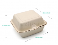 480ml 6.10"x6.10"xH3.03" (Fold) 23g Bagasse Biodegradable Compostable Clamshell Burger Packaging Box