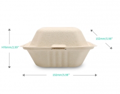 450ml 5.98"x5.98"xH2.99" (Fold) 21g Sugarcane Bagasse Compostable Take Out Fast Food Hamburger Box Brown & White