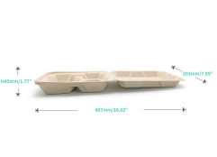 800ml 8x8xH2.48" (Fold) 31g 3 Compartment Bagasse Compostable Eco Food Containers To Go