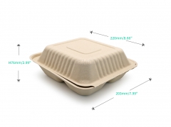 1200ml 8.66"x7.99"xH2.99" (Fold) 37g Bagasse Compostable Bio Container for Food Packaging