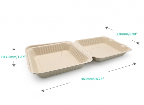 1500ml 8.98"x8.98"xH2.99" (Fold) 42g Bagasse Compostable Eco Friendly Paper Food Box