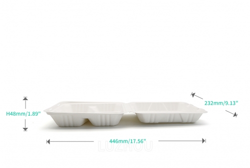 1300ml 9x9xH3" (Fold) 42g 3 Compartment Bagasse Compostable Takeaway Food Box