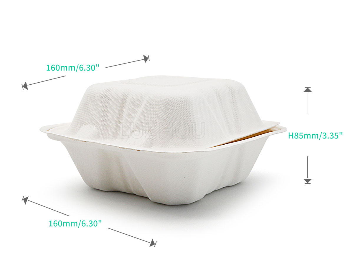 450ml 5.98"x5.98"xH2.99" (Fold) 21g Bagasse Biodegradable Compostable Take Out Clamshell