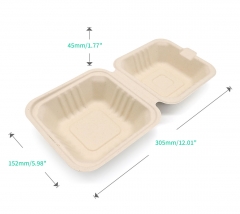 450ml 5.98"x5.98"xH2.99" (Fold) 21g Sugarcane Bagasse Compostable Take Out Fast Food Hamburger Box Brown & White