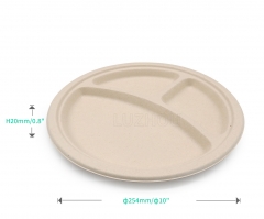 ф10"x0.8" 21g 3-Comp Sugar Bagasse Compostable Paper Plate