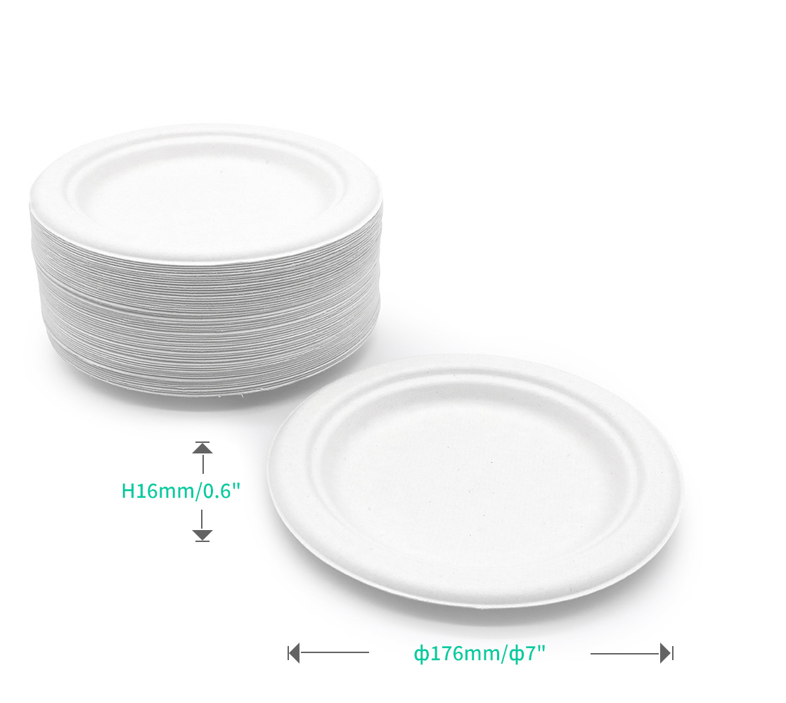 ф7"x0.6" 8.5g Bagasse Bio Compostable Disposable Plate