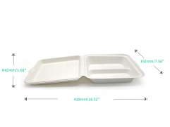 850ml 7.56x8.27xH2.36" (Fold) 30g 2-Comp Bagasse Biodegradable Compostable Fast Food Container