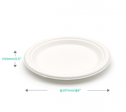 Φ8"xH0.7" 13g Bagasse Compostable Eco Friendly Party Plate