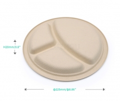 ф9"x0.8" 15g 3-Comp Bagasse Compostable Earth Friendly Disposable Dish