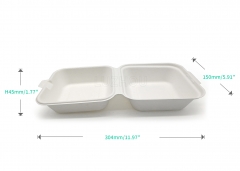 370ml 5.90"x11.97"xH1.77" (Open) 18g Bagasse Compostable Disposable Paper Burger Take Out Box Large