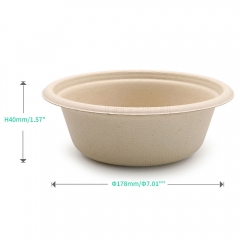 350ml 12oz Φ8.2"xH2.9" 10g Wide Rim Bagasse Compostable Take Out Fiber Bowls for Rice Packing