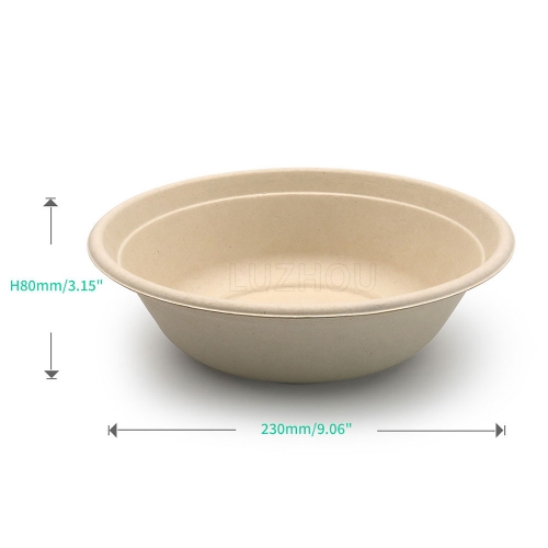 950ml 32oz Φ8.18"xH2.4" 25g Bagasse Compostable Paper Soup Bowl