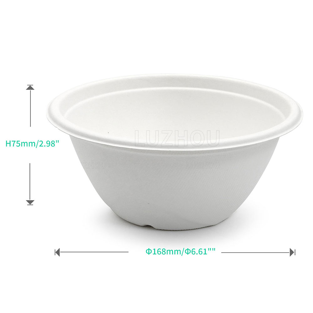 1000ml 34oz Φ10"xH4.6" 19g Bagasse Compostable Paper Soup Container with Cover