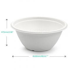 1000ml 34oz Φ10"xH4.6" 19g Bagasse Compostable Paper Soup Container with Cover