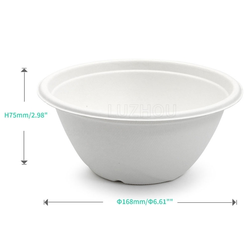 1000ml 34oz Φ10"xH4.6" 19g Bagasse Compostable Paper Soup Container with Cover