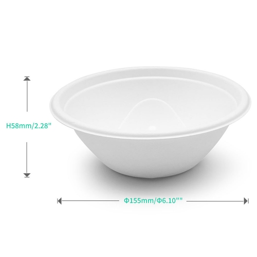 500ml 17oz Φ9.4"xH3.5" 12g Wide Rim Bagasse Compostable Molded Fiber Paper Food Container