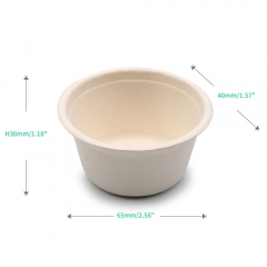 60ml 2oz 2.6"x1.6"xH1.2" 3g Bagasse Biodegradable Compostable To Go Sauce Cup with Lid