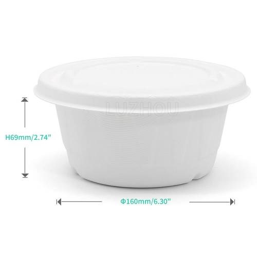 850ml 29oz ф9.7"xH4.2" 20g Diamond Bagasse Compostable Take Out Soup Bowl with Lid