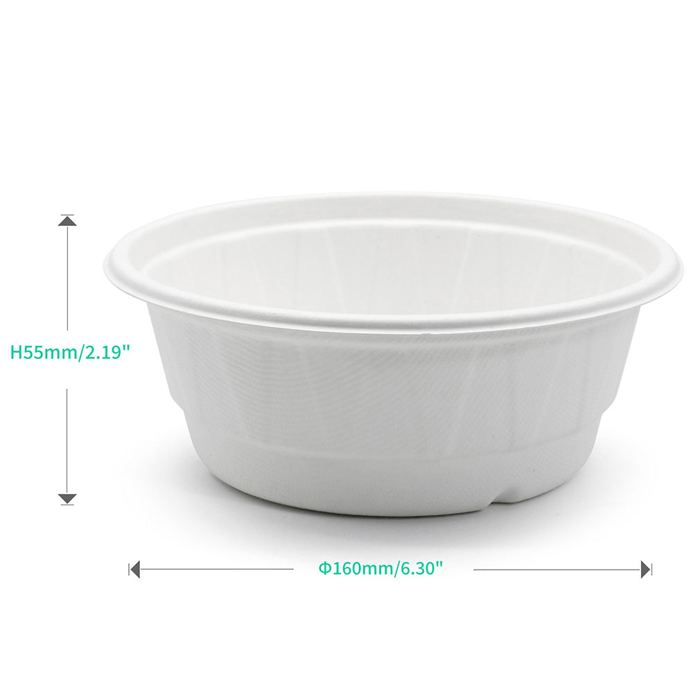 700ml 24oz ф9.7"xH3.4" 17g Diamond Bagasse Compostable Salad Soup To Go Container Bowl with Lid