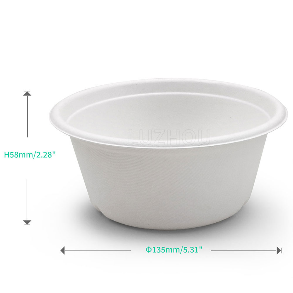 500ml 17oz Φ5"xH2.3" 11g Bagasse Compostable Restaurant Hot Food Box with Lid