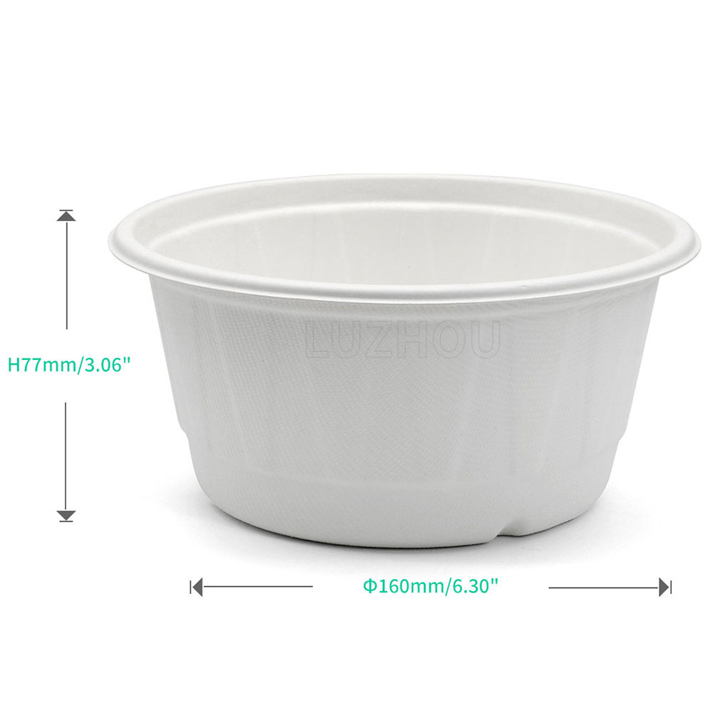 1000ml 34oz ф9.7"xH4.7" 23g Diamond-Shaped Bagasse Compostable Disposable To Go Paper Bowl with Cover