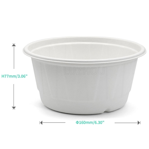 1000ml 34oz ф9.7"xH4.7" 23g Diamond Bagasse Compostable Disposable To Go Paper Bowl with Cover