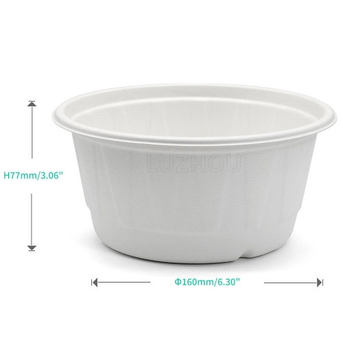 1000ml 34oz ф9.7"xH4.7" 23g Diamond-Shaped Bagasse Compostable Disposable To Go Paper Bowl with Cover