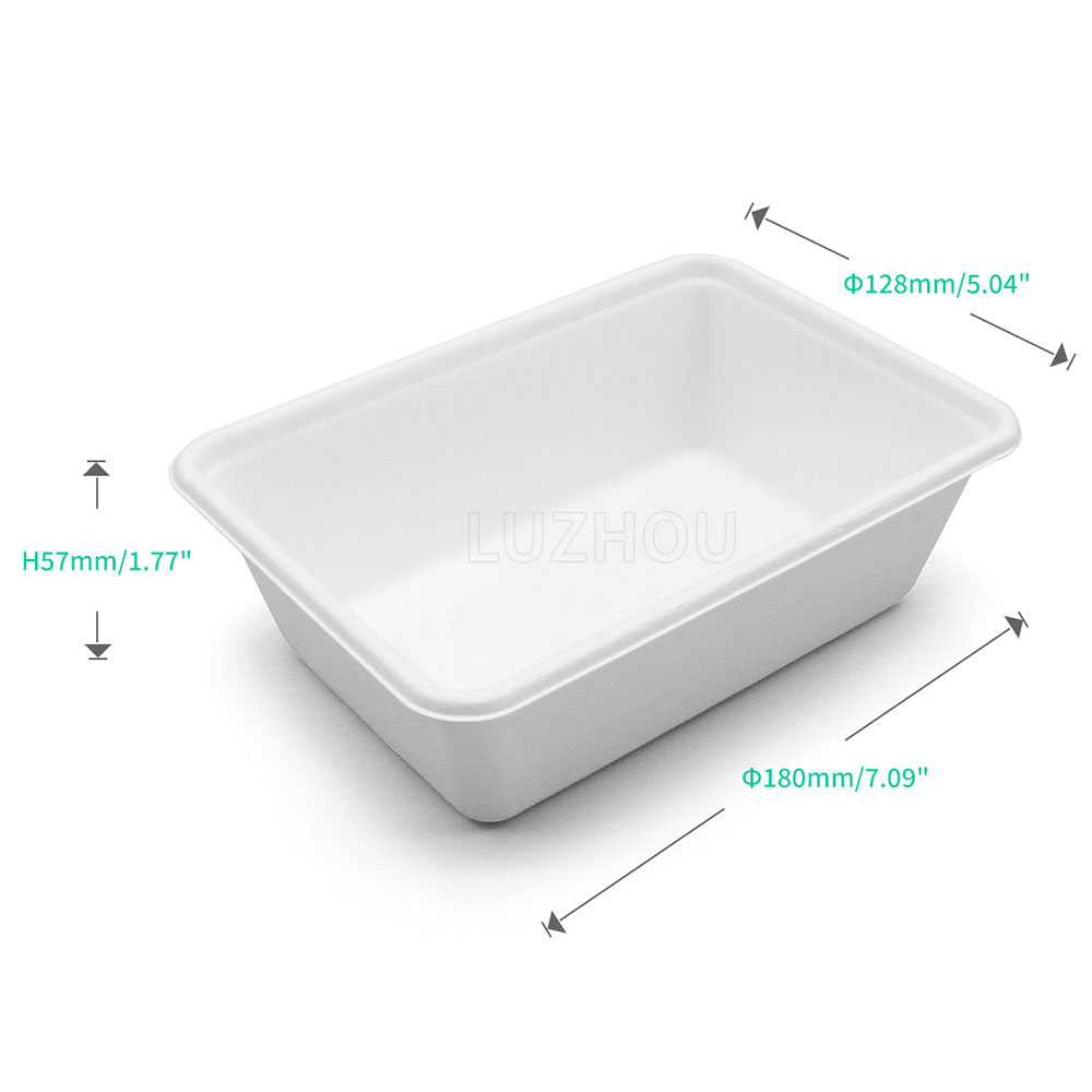 800ml 7"x5"xH2.2" 20g Wide Rim Bagasse Compostable Disposable To Go Meal Box Containers with Lid