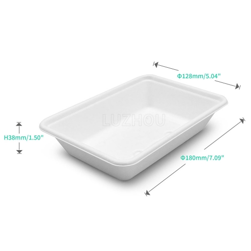 500ml 7"x5"xH1.5" 15g Wide Rim Bagasse Compostable Eco Friendly Go To Food Packing Box with Lid