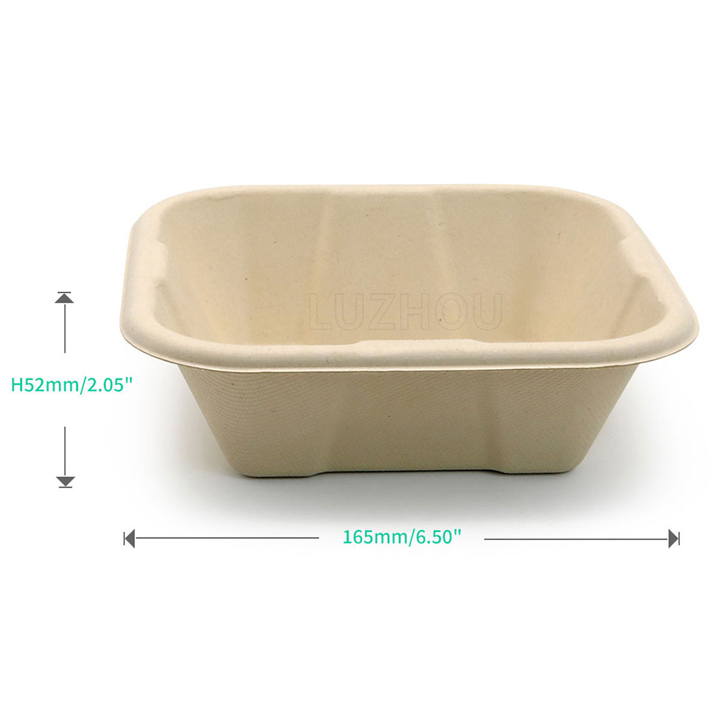 500ml 6.5"x6.5"xH2" 19g Square Bagasse Compostable Paper To Go Food Containers