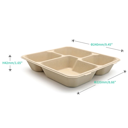 4-Comp 9.4"x8.6"xH1.6" 50g Bagasse Compostable Catering Take Away Tray with Lid