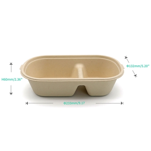 900ml 30oz 9.2"x5.2"2.4" 25g 2-Comp Bagasse Compostable Salad Delivery Packaging Container Box