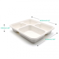 4-Comp 9"x7.7"xH1.5" 31g Bagasse Compostable Take Away Meal Tray Container