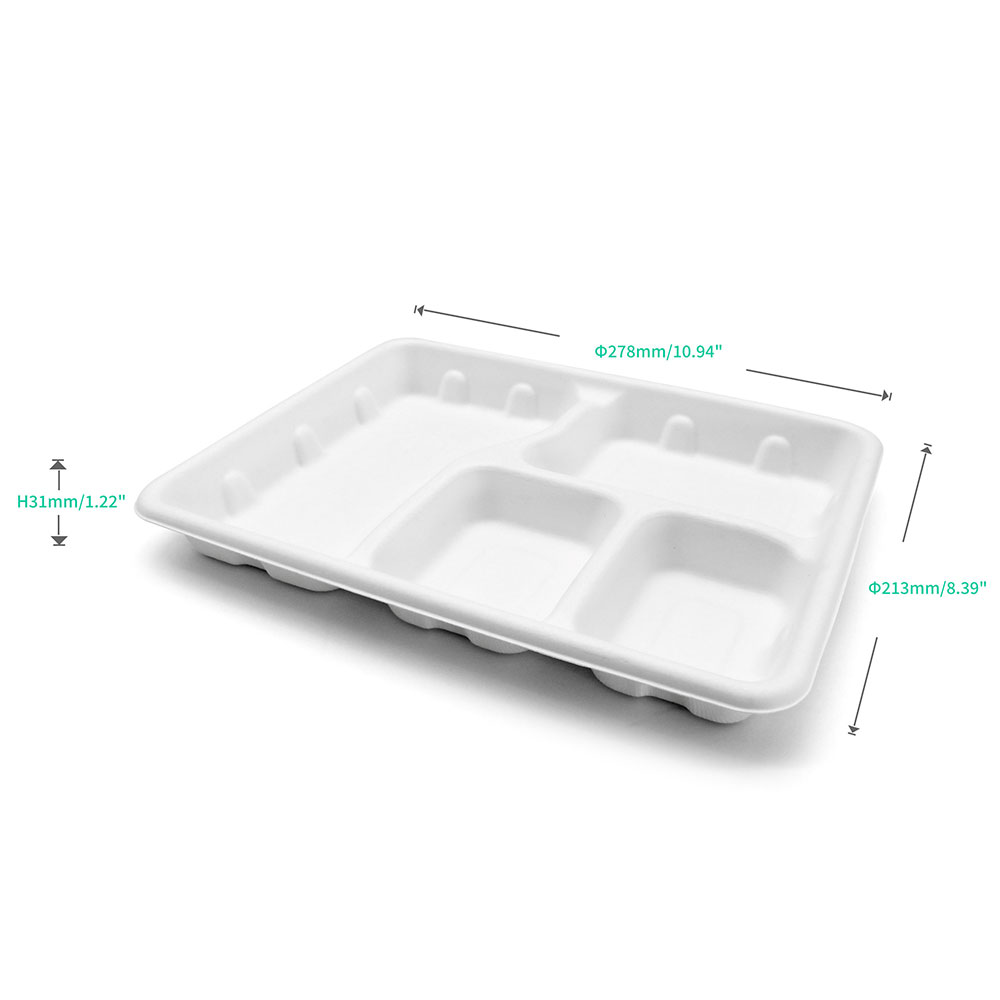 4-Comp 12.5"x8.6"xH1.1" 38g Bagasse Compostable Takeout Meal Tray Container
