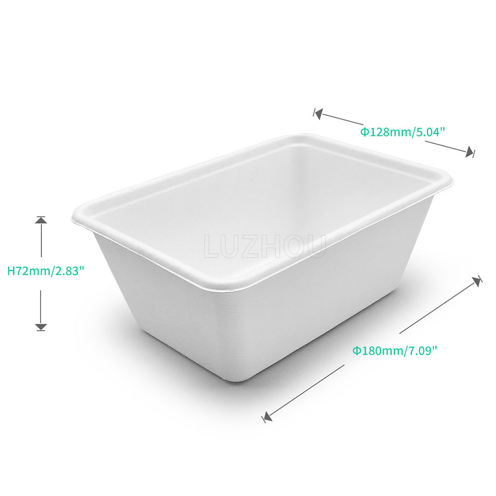 1000ml 7"x5"xH2.8" 21g Wide Rim Bagasse Compostable Disposable Carry Out Food Box with Lid