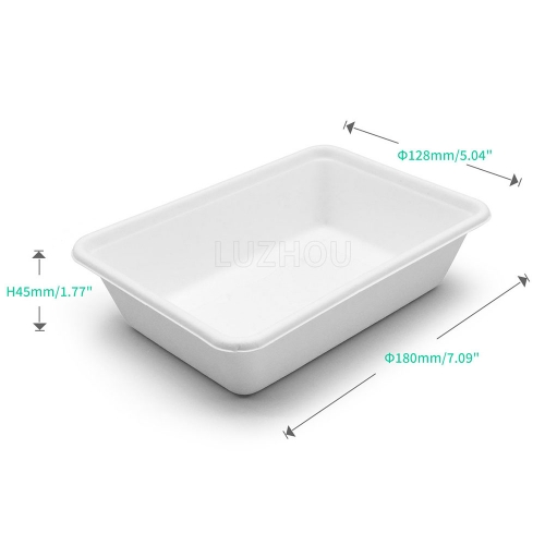 650ml 7"x5"xH1.8" 16g Wide Rim Bagasse Compostable Eco Disposable Food Prep Box Container with Lid