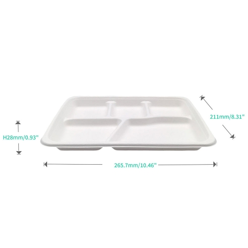 5-Comp 10"x8.3"xH1" 24g Bagasse Compostable Disposable Lunch Tray with Lid