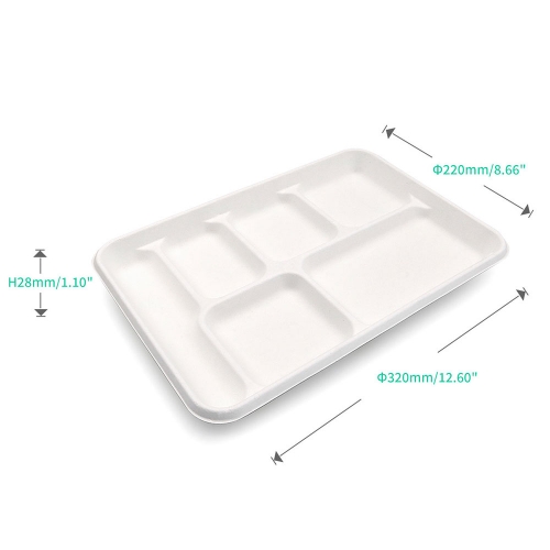6-Comp 12.5"x8.6"xH1" 38g Bagasse Compostable Food Container Tray with Cover