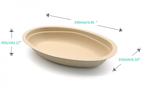 24oz 9.45"x6.10"xH2.17" 21g Bagasse Compostable Restaurant Paper Oval Bowl for Food
