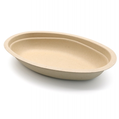 24oz 9.45"x6.10"xH2.17" 21g Bagasse Compostable Restaurant Paper Oval Bowl for Food